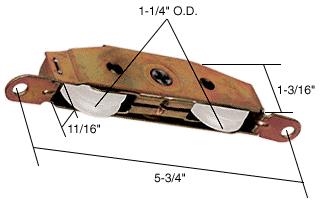 Sliding Glass Door Roller with 1-1/4" Tandem Nylon Wheels; 11/16" Wide Housing