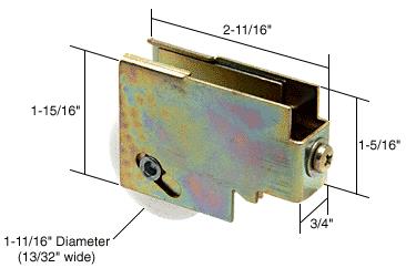 CRL Sliding Glass Door Roller with 1-11/16" Nylon Wheel 3/4" Wide Housing; 13/32" Wide Wheel for Arcadia Doors