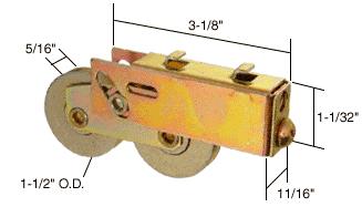 CRL Sliding Glass Door Rollers with 1-1/2" Steel Tandem Wheels; 11/16" Wide Housing for Smith Carry Doors