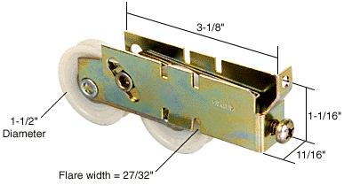 CRL Sliding Glass Door Roller with 1-1/2" Tandem Nylon Wheels; 11/16" Wide Housing