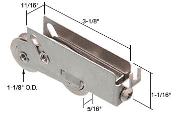 CRL Sliding Glass Door Roller with 1-1/8" Tandem Stainless Steel Ball Bearing Wheels; 11/16" Wide Housing for Pacific Doors