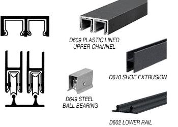 CRL Black Anodized Economy Low Profile Showcase Sliding Track Assembly D609 Upper & D602 Lower Track with Steel B.B. Wheels - 12 ft Long