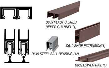 CRL Duranodic Bronze Economy Low Profile Showcase Sliding Track Assembly D609 Upper & D602 Lower Track with Steel B.B. Wheels - 12 ft Long