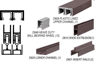 CRL Bronze Duranodic Deluxe Showcase Sliding Track Assembly D609 Upper & D603 Lower Track with Steel B.B. Wheels - 12 ft Long