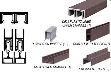 CRL Bronze Duranodic Deluxe Showcase Sliding Track Assembly D609 Upper & D603 Lower Track with Nylon Wheels - 12 ft Long