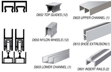CRL Bright Anodized Deluxe Track Assembly D603 Upper and D601 Rail With Nylon Wheels - 12 ft Long