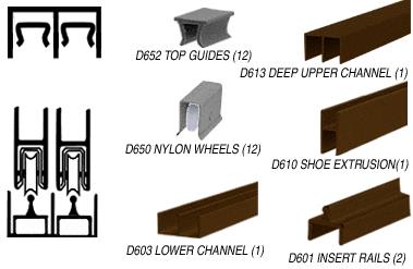 CRL Duranodic Bronze Deluxe Showcase Sliding Track Assembly D613 Upper & D601 Rail with Nylon Wheels - 12 ft Long