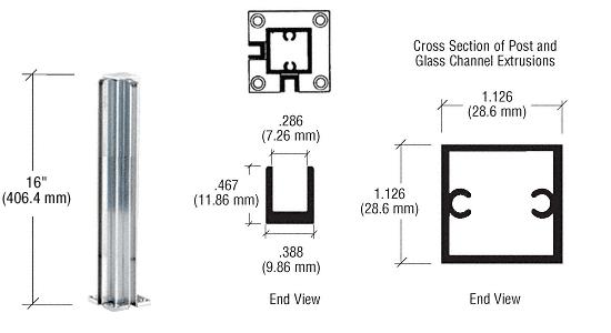 CRL Satin Anodized 16" Corner Standard Partition Post