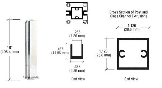 CRL Satin Anodized 16" Center Standard Partition Post