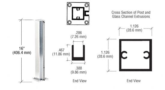 CRL Satin Anodized 16" End Standard Partition Post