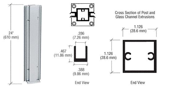 CRL Satin Anodized 24" 45&#186; Center Standard Partition Post
