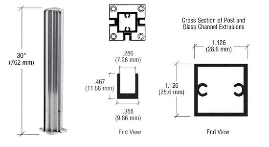 CRL Satin Anodized 30" 3-Way Standard Partition Post