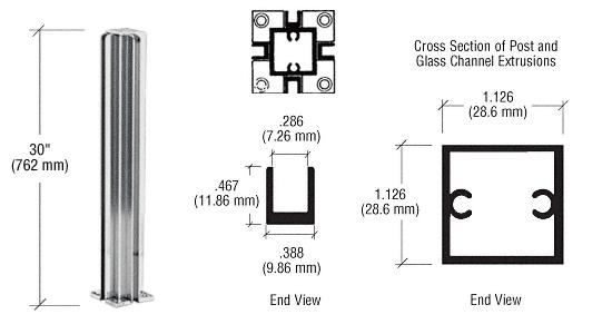 CRL Satin Anodized 30" 4-Way Standard Partition Post