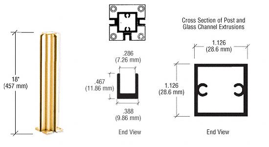 CRL Gold Anodized 18" 3-Way Standard Partition Post
