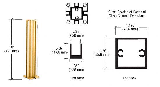 CRL Gold Anodized 18" 4-Way Standard Partition Post