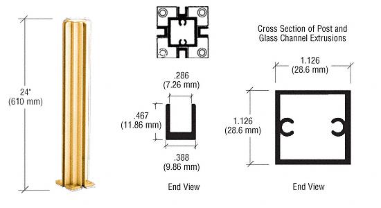 CRL Gold Anodized 24" 4-Way Standard Partition Post