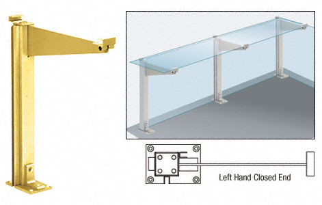 CRL D995 Series Brite Gold Anodized 18" Left Hand Closed End Partition Post With Shelf Bracket
