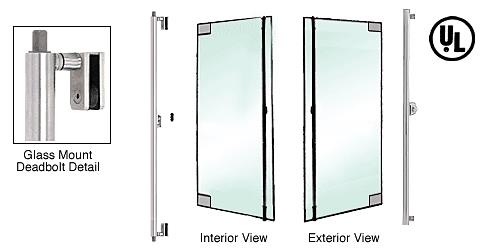 CRL Brushed Stainless Right Hand Double Acting Glass Mount "F" Exterior Top and Bottom Secured Deadbolt Handle With Cylinder Outside and Thumbturn Inside