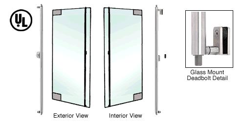CRL Brushed Stainless Left Hand Double Acting Glass Mount "F" Exterior Top and Bottom Secured Deadbolt Handle With Thumbturn Inside and Outside