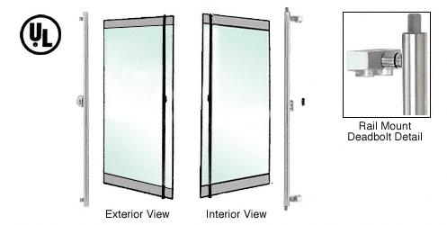 CRL Brushed Stainless Left Hand Double Acting Rail Mount "F" Exterior Top and Bottom Secured Deadbolt Handle With Cylinder Outside and Thumbturn Inside