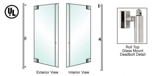 CRL Brushed Stainless Left Hand Reverse Roll Top Double Acting Glass Mount Cylinder Outside "F" Top Secured Deadbolt Exterior Handle