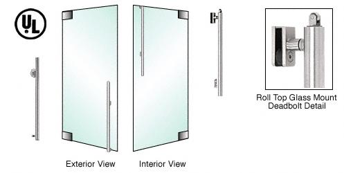 CRL Brushed Stainless Left Hand Roll Top Double Acting Glass Mount Keyed Access "KS" Exterior Top Securing Deadbolt Handle