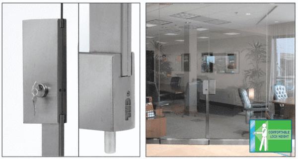 CRL Brushed Stainless 4" x 10" Center Lock With Bottom Rail Extension Rod Throw - One Point Without Handle