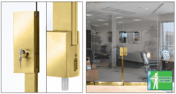 CRL Polished Brass 4" x 10" Center Lock With Bottom Rail Extension Rod Throw - One Point Without Handle