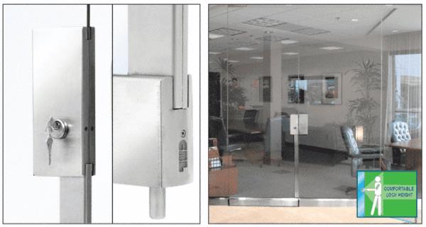 CRL Polished Stainless 4" x 10" Center Lock With Bottom Rail Extension Rod Throw - One Point Without Handle