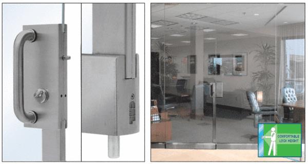 CRL Brushed Stainless 4" x 10" Center Lock With Bottom Rail Extension Rod Throw - Two Point With Handle