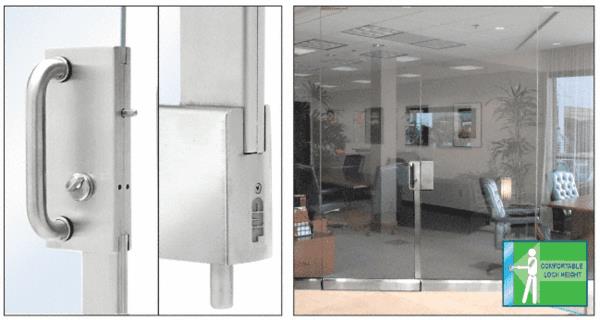 CRL Polished Stainless 4" x 10" Center Lock With Bottom Rail Extension Rod Throw - Two Point With Handle