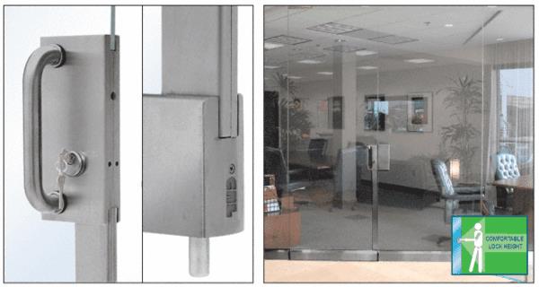 CRL Brushed Stainless Center Lock With Bottom Rail Extension Rod Throw - One Point Plus Keeper