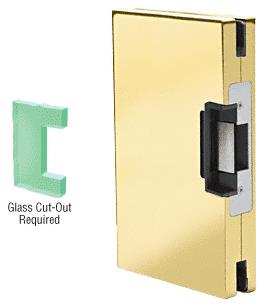 CRL 6"x10" LH/RHR Polished Brass Finish Custom Center Lock Glass Keeper With Deadlatch Electric Strike