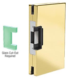 CRL 6"x10" RH/LHR Polished Brass Finish Custom Center Lock Glass Keeper With Deadlatch Electric Strike