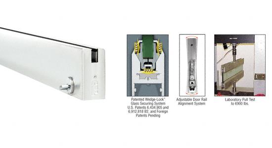 CRL Brite Anodized 4" Square Door Rail With Lock for 1/2" Glass - 35-3/4" Length
