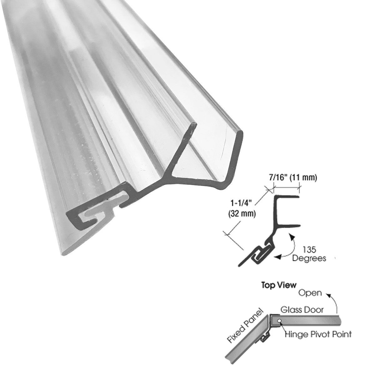Gordon Glass&#174; Polycarbonate Door Jamb 135 Degree for 3/8" Glass - 73 in long