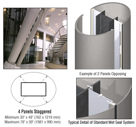 CRL Custom Brushed Stainless Standard Series Elliptical Column Covers Four Panels Staggered