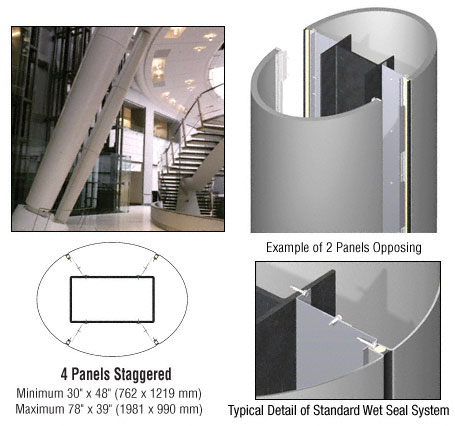 CRL Custom Non-Directional Stainless Standard Series Elliptical Column Covers Four Panels Staggered