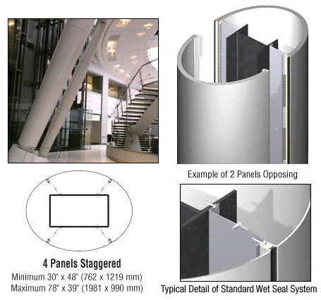 CRL Custom Polished Stainless Standard Series Elliptical Column Covers Four Panels Staggered