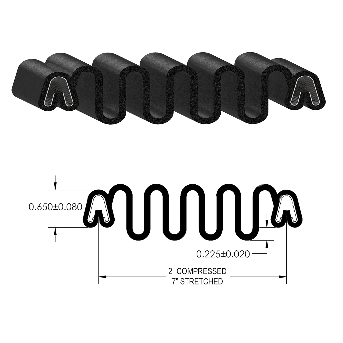 Gordon Glass&#174; Slider to Slider Accordion Boot Seal, 2&quot; Compressed, 7&quot; Stretched - 100 ft | Spring clips are facing the same direction
