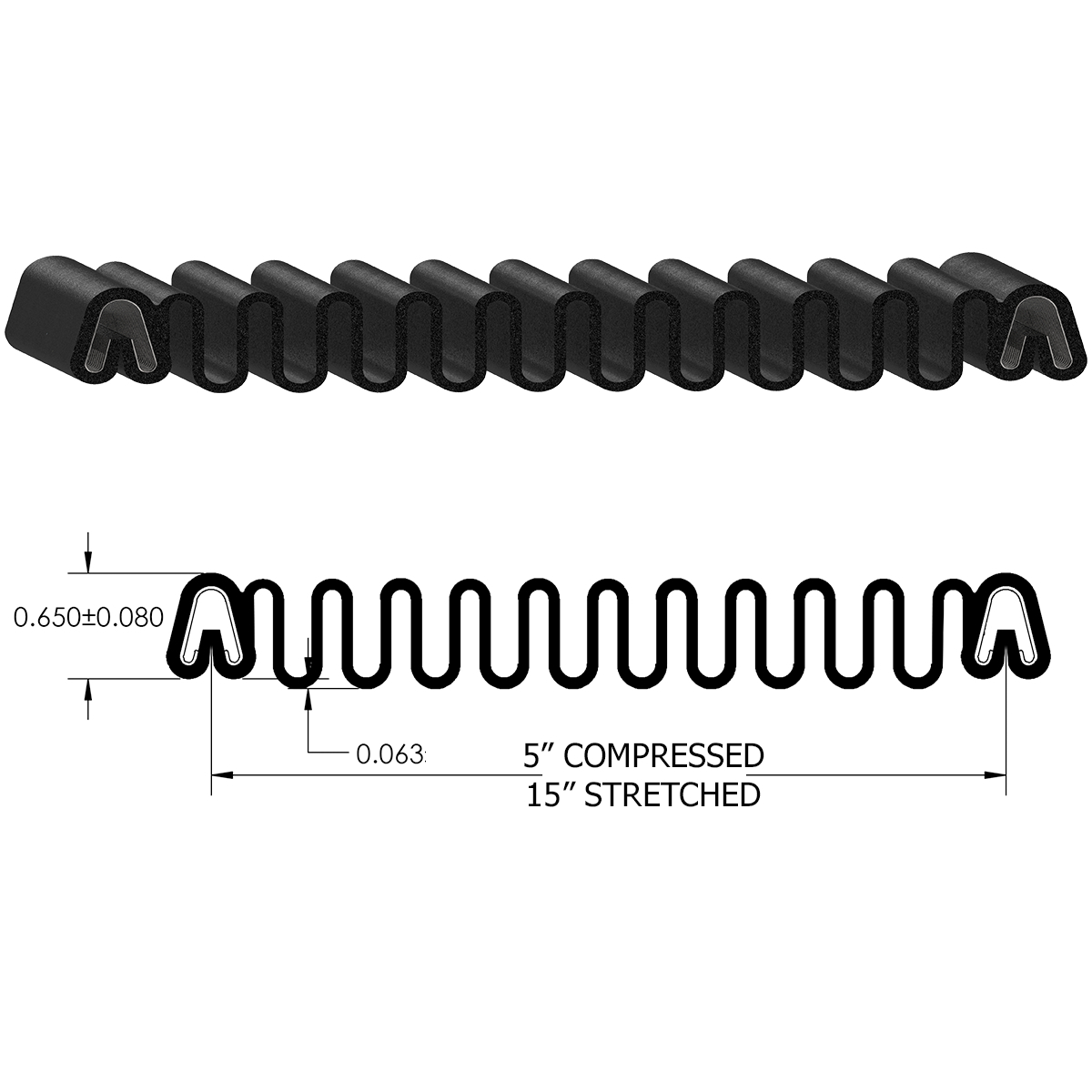 Gordon Glass&#174; Slider to Slider Accordion Boot Seal, 5&quot; Compressed, 15&quot; Stretched - 25 ft | Spring clips are facing the same direction