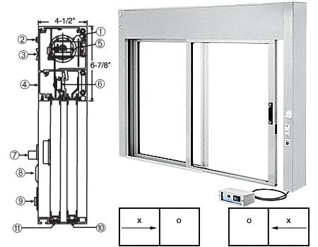 CRL Custom Size Satin Anodized All Electric Fully Automatic Deluxe Sliding Service Window - Aluminum Half Bottom Track