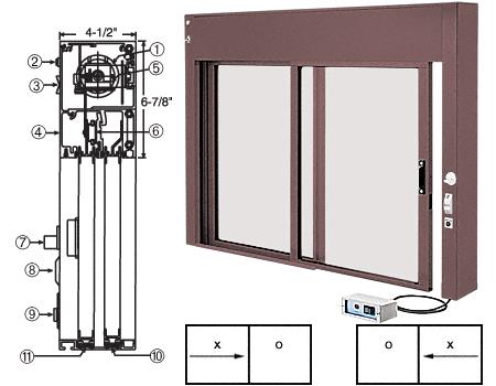 CRL Custom Size Duranodic Bronze All Electric Fully Automatic Deluxe Sliding Service Window - Aluminum Half Bottom Track
