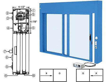 CRL Custom Size Painted (Specify) All Electric Fully Automatic Deluxe Sliding Service Window - Aluminum Half Bottom Track
