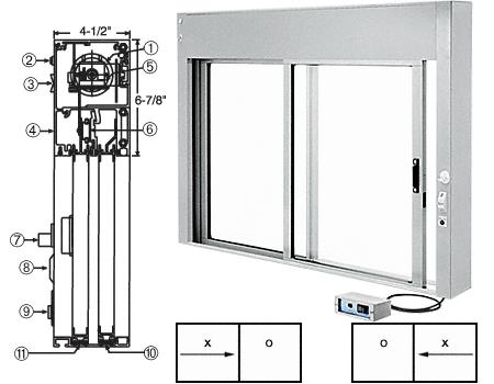CRL Custom Size Satin Anodized All Electric Fully Automatic Deluxe Sliding Service Window - Aluminum Full Bottom Track