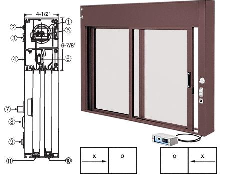 CRL Custom Size Duranodic Bronze All Electric Fully Automatic Deluxe Sliding Service Window - Aluminum Full Bottom Track