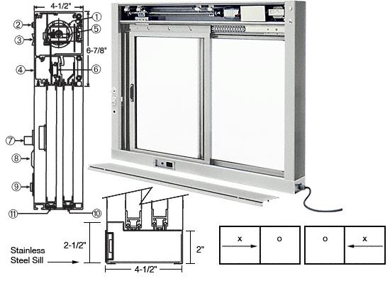 CRL Custom Size Satin Anodized All Electric Fully Automatic Deluxe Sliding Service Window - Stainless Steel Sill
