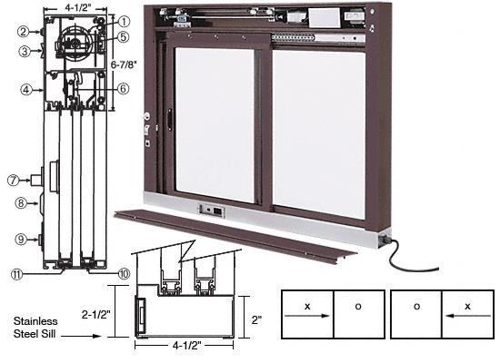 CRL Custom Size Duranodic Bronze All Electric Fully Automatic Deluxe Sliding Service Window - Stainless Steel Sill