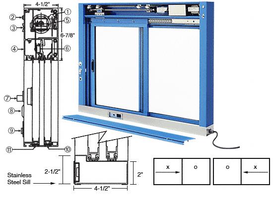 CRL Custom Size Painted (Specify) All Electric Fully Automatic Deluxe Sliding Service Window - Stainless Steel Sill