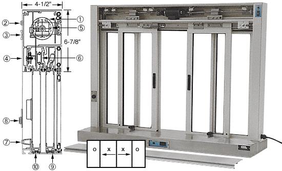 CRL Custom Size Satin Anodized All Electric Fully Automatic Deluxe Sliding Service Window - Stainless Steel Shelf
